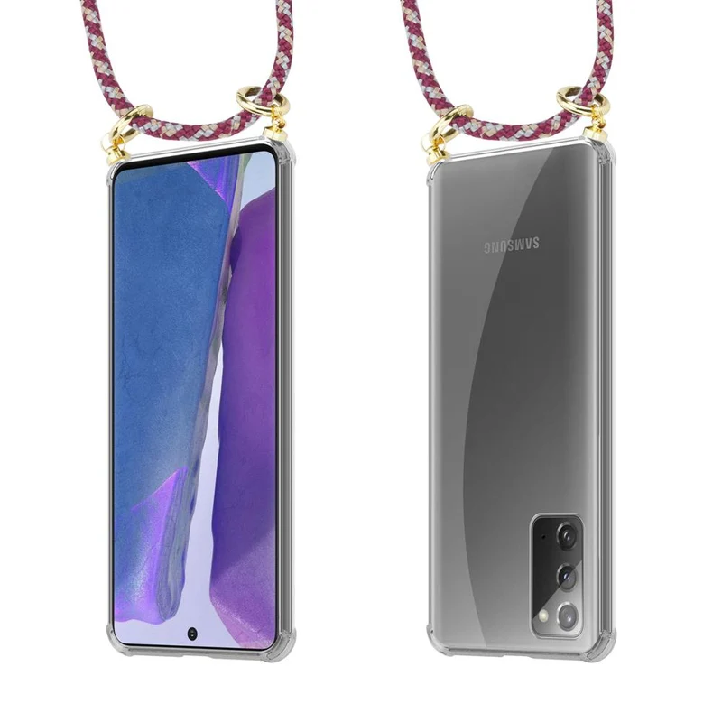 Cadorabo Handy Kette kompatibel mit Samsung Galaxy NOTE 20 Silikon Schutzhülle mit Gold Ringen, Kordel Band und abnehmbarem Etui