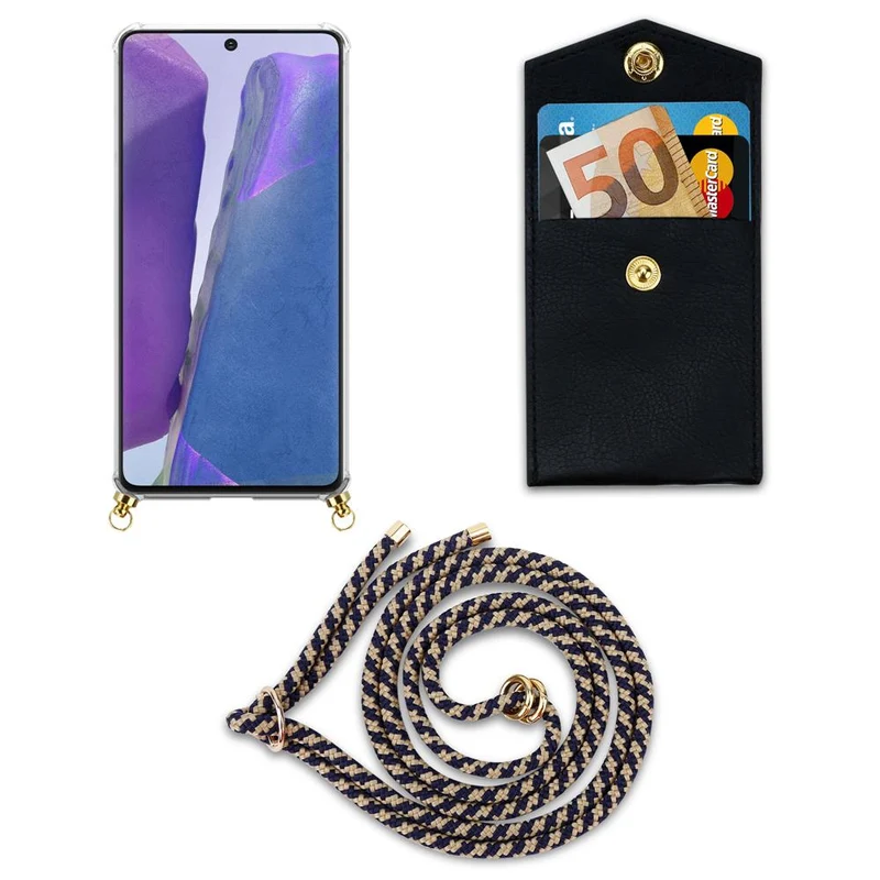 Cadorabo Handy Kette kompatibel mit Samsung Galaxy NOTE 20 Silikon Schutzhülle mit Gold Ringen, Kordel Band und abnehmbarem Etui