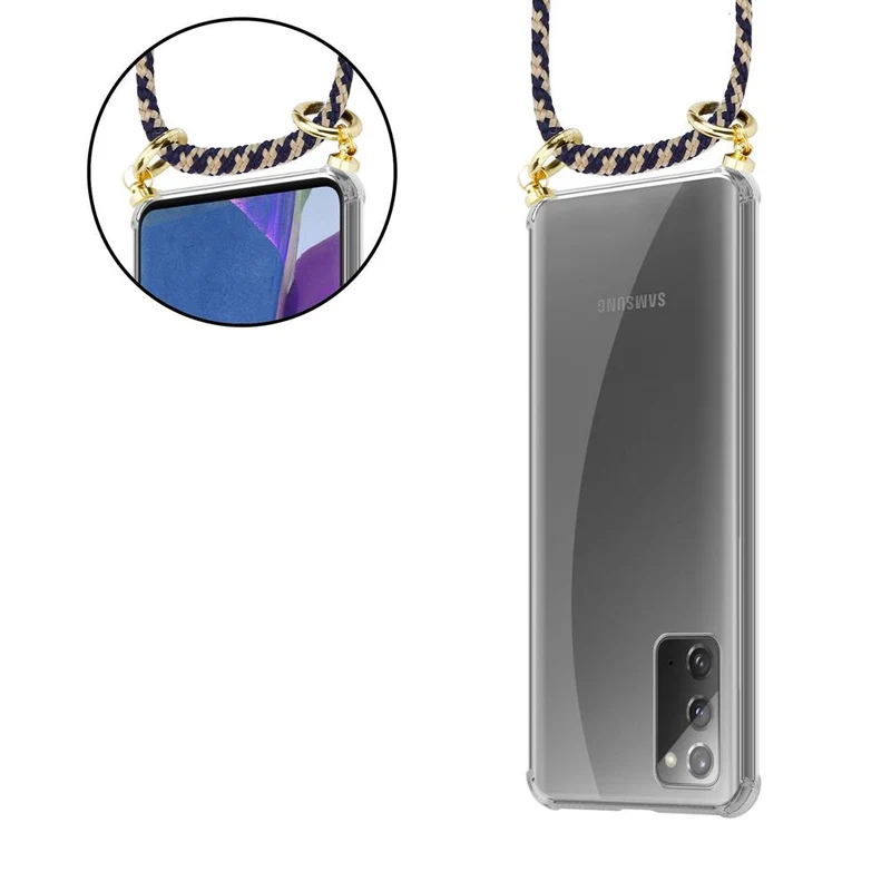 Cadorabo Handy Kette kompatibel mit Samsung Galaxy NOTE 20 Silikon Schutzhülle mit Gold Ringen, Kordel Band und abnehmbarem Etui