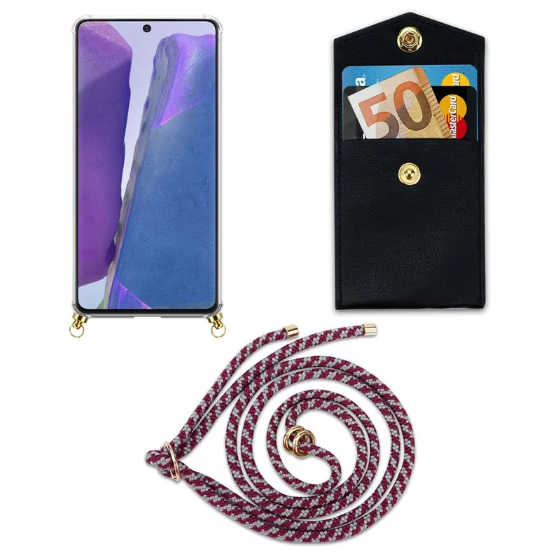 Cadorabo Handy Kette kompatibel mit Samsung Galaxy NOTE 20 Silikon Schutzhülle mit Gold Ringen, Kordel Band und abnehmbarem Etui