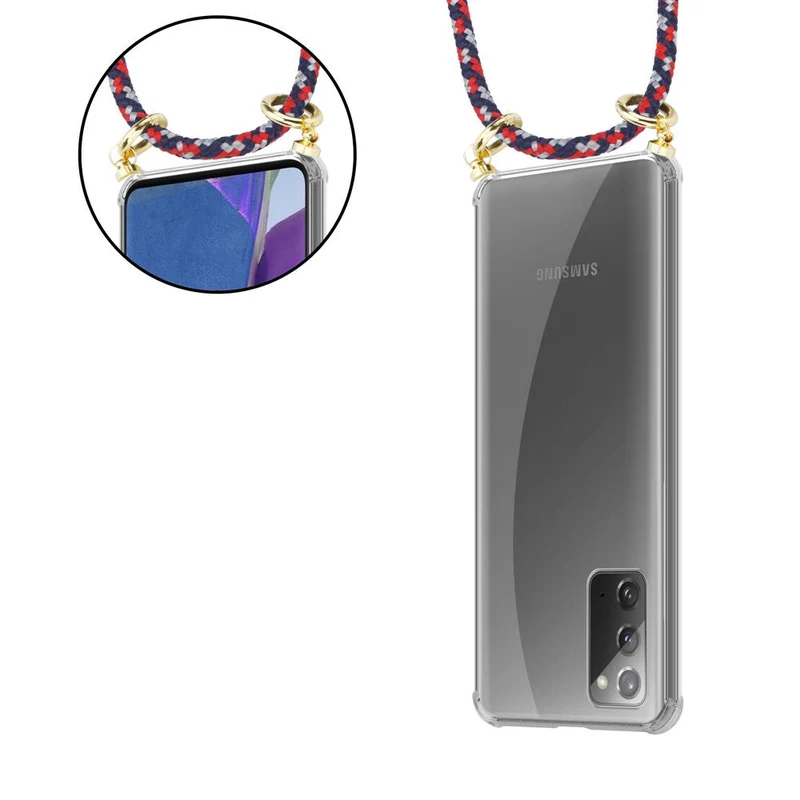 Cadorabo Handy Kette kompatibel mit Samsung Galaxy NOTE 20 Silikon Schutzhülle mit Gold Ringen, Kordel Band und abnehmbarem Etui