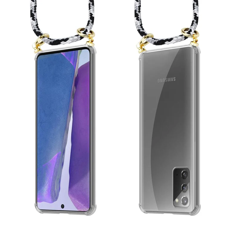 Cadorabo Handy Kette kompatibel mit Samsung Galaxy NOTE 20 Silikon Schutzhülle mit Gold Ringen, Kordel Band und abnehmbarem Etui