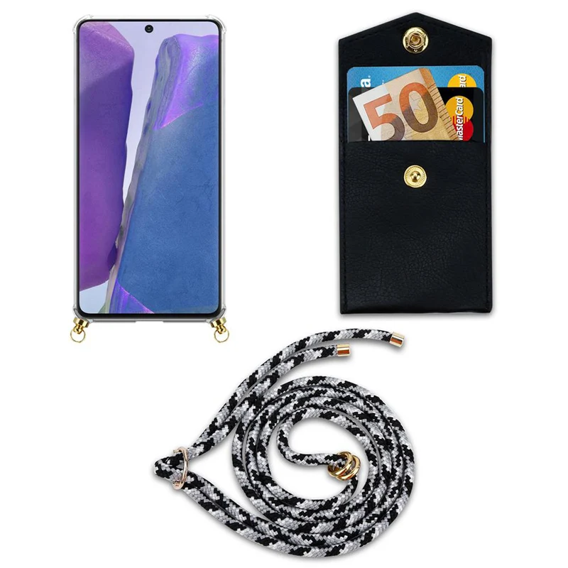 Cadorabo Handy Kette kompatibel mit Samsung Galaxy NOTE 20 Silikon Schutzhülle mit Gold Ringen, Kordel Band und abnehmbarem Etui