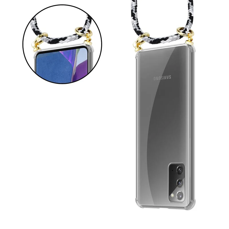 Cadorabo Handy Kette kompatibel mit Samsung Galaxy NOTE 20 Silikon Schutzhülle mit Gold Ringen, Kordel Band und abnehmbarem Etui