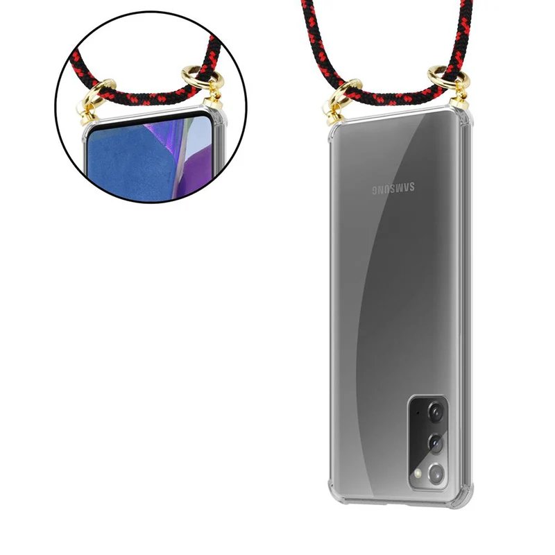 Cadorabo Handy Kette kompatibel mit Samsung Galaxy NOTE 20 Silikon Schutzhülle mit Gold Ringen, Kordel Band und abnehmbarem Etui