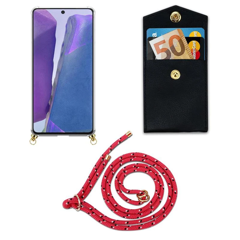 Cadorabo Handy Kette kompatibel mit Samsung Galaxy NOTE 20 Silikon Schutzhülle mit Gold Ringen, Kordel Band und abnehmbarem Etui