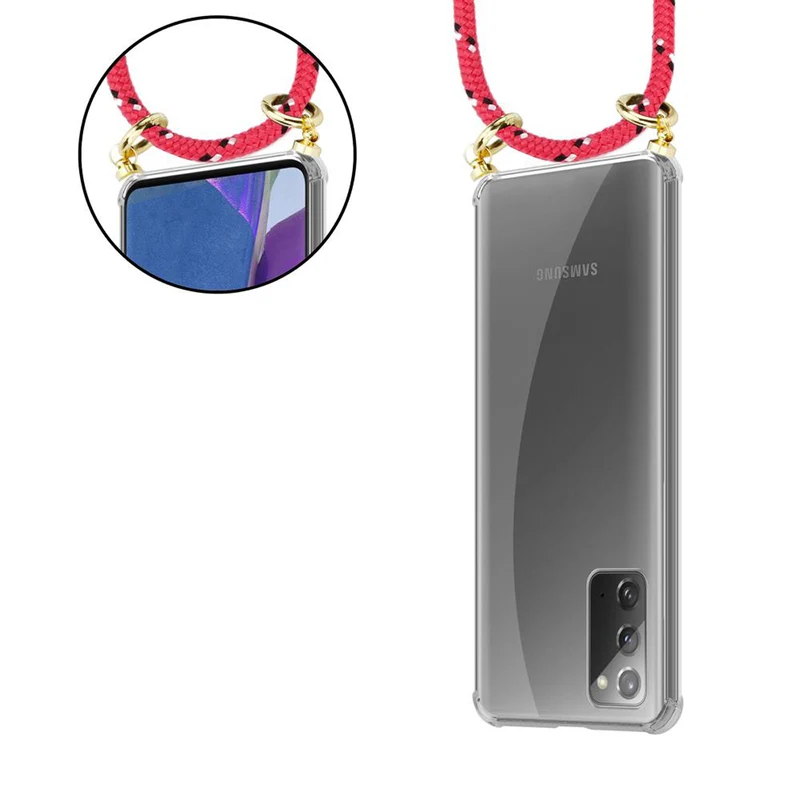 Cadorabo Handy Kette kompatibel mit Samsung Galaxy NOTE 20 Silikon Schutzhülle mit Gold Ringen, Kordel Band und abnehmbarem Etui