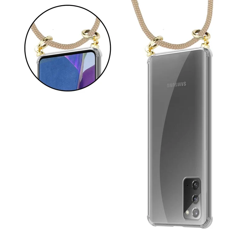 Cadorabo Handy Kette kompatibel mit Samsung Galaxy NOTE 20 Silikon Schutzhülle mit Gold Ringen, Kordel Band und abnehmbarem Etui