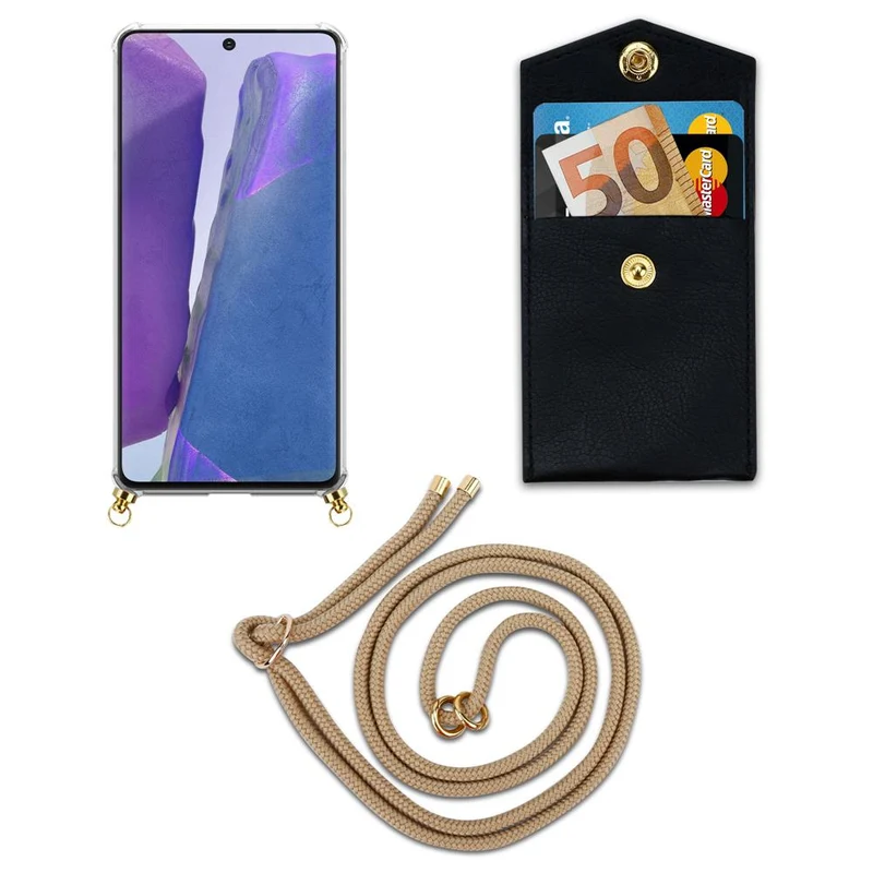 Cadorabo Handy Kette kompatibel mit Samsung Galaxy NOTE 20 Silikon Schutzhülle mit Gold Ringen, Kordel Band und abnehmbarem Etui
