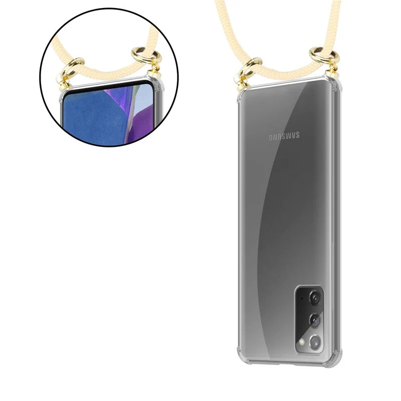 Cadorabo Handy Kette kompatibel mit Samsung Galaxy NOTE 20 Silikon Schutzhülle mit Gold Ringen, Kordel Band und abnehmbarem Etui
