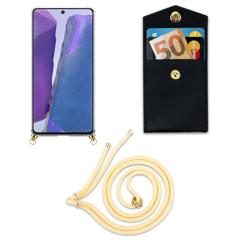 Cadorabo Handy Kette kompatibel mit Samsung Galaxy NOTE 20 Silikon Schutzhülle mit Gold Ringen, Kordel Band und abnehmbarem Etui
