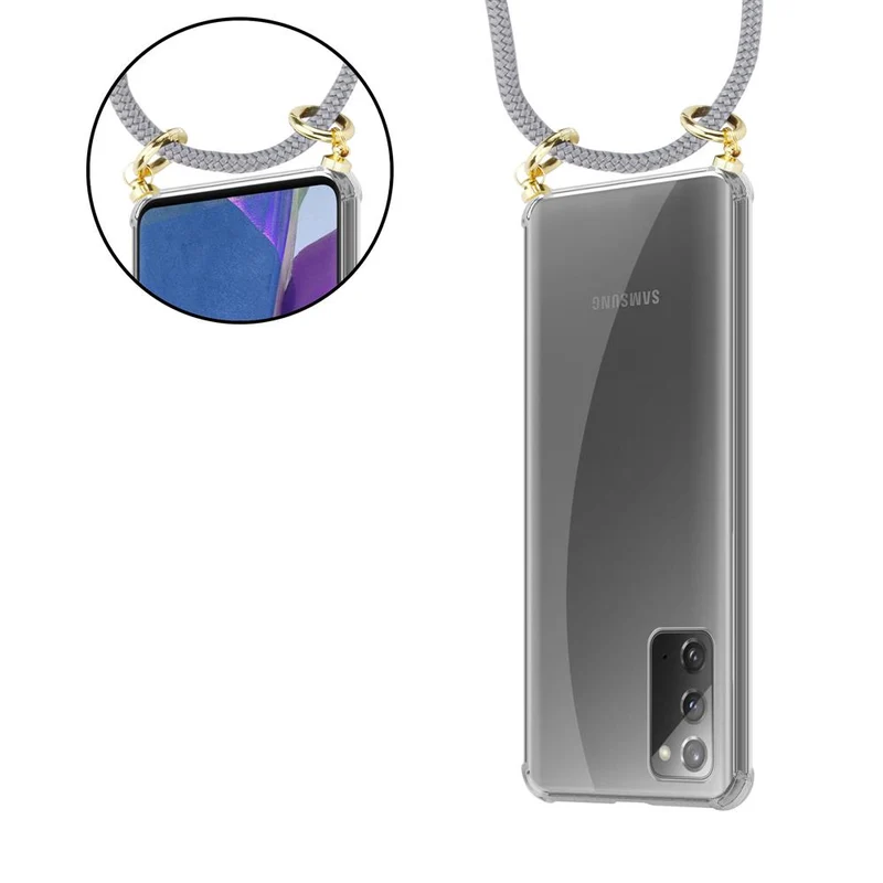 Cadorabo Handy Kette kompatibel mit Samsung Galaxy NOTE 20 Silikon Schutzhülle mit Gold Ringen, Kordel Band und abnehmbarem Etui