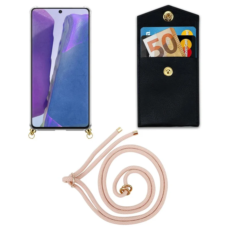 Cadorabo Handy Kette kompatibel mit Samsung Galaxy NOTE 20 Silikon Schutzhülle mit Gold Ringen, Kordel Band und abnehmbarem Etui