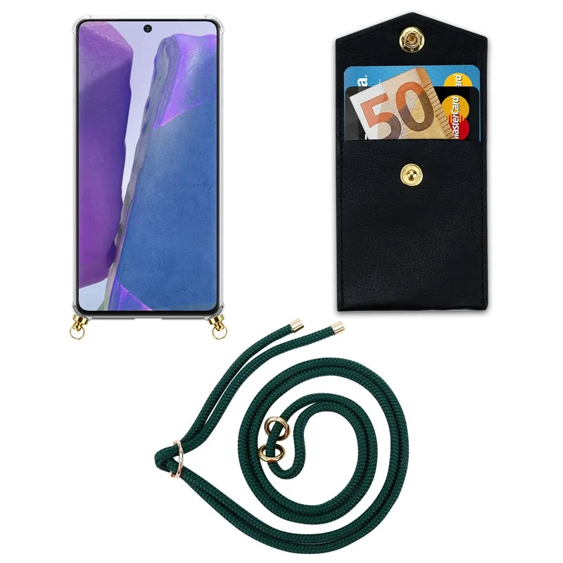 Cadorabo Handy Kette kompatibel mit Samsung Galaxy NOTE 20 Silikon Schutzhülle mit Gold Ringen, Kordel Band und abnehmbarem Etui