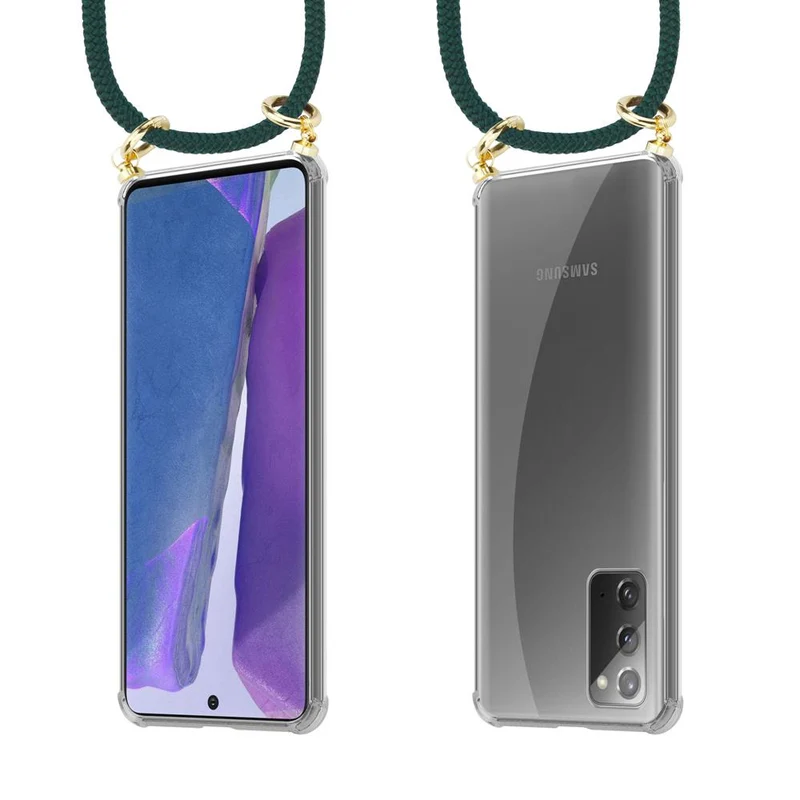 Cadorabo Handy Kette kompatibel mit Samsung Galaxy NOTE 20 Silikon Schutzhülle mit Gold Ringen, Kordel Band und abnehmbarem Etui