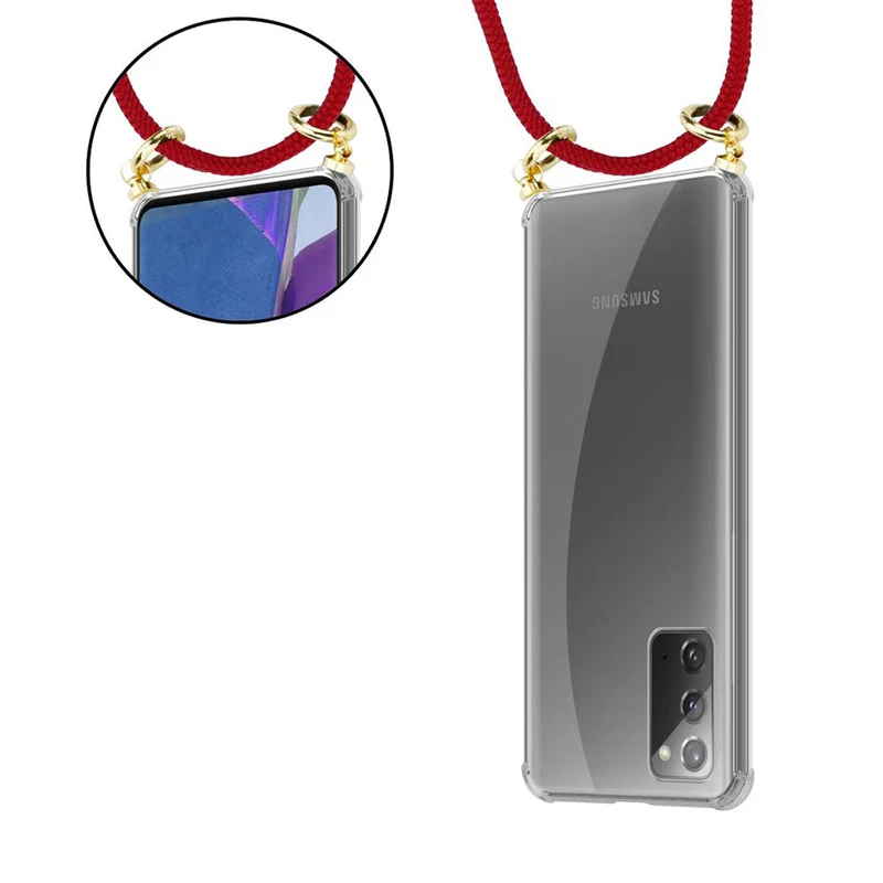 Cadorabo Handy Kette kompatibel mit Samsung Galaxy NOTE 20 Silikon Schutzhülle mit Gold Ringen, Kordel Band und abnehmbarem Etui