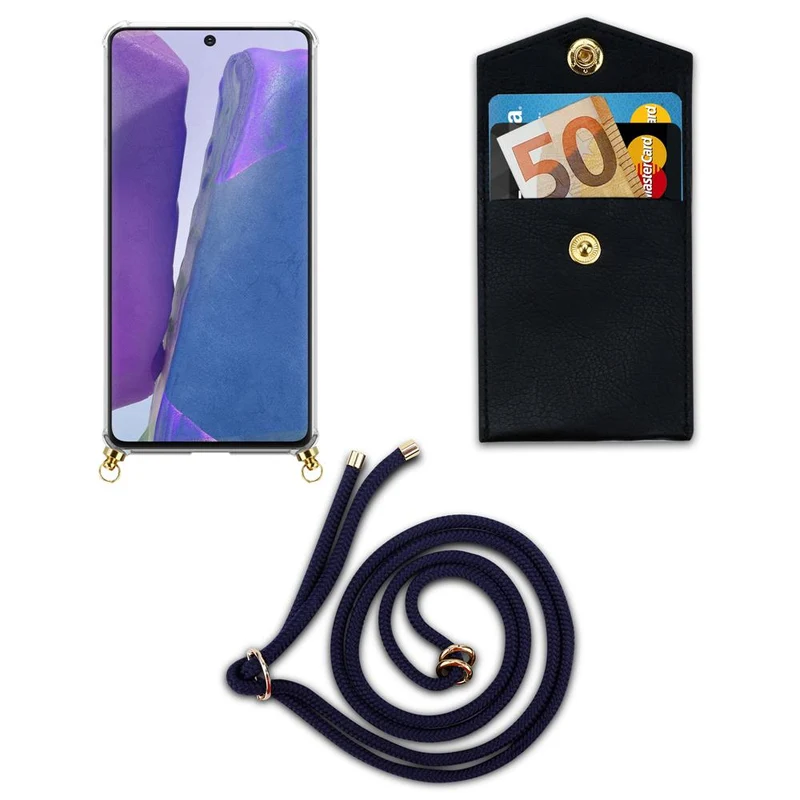 Cadorabo Handy Kette kompatibel mit Samsung Galaxy NOTE 20 Silikon Schutzhülle mit Gold Ringen, Kordel Band und abnehmbarem Etui