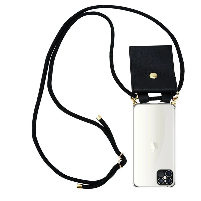 Cadorabo Handy Kette kompatibel mit Apple iPhone 12 PRO MAX Silikon Schutzhülle mit Gold Ringen, Kordel Band und abnehmbarem Etui