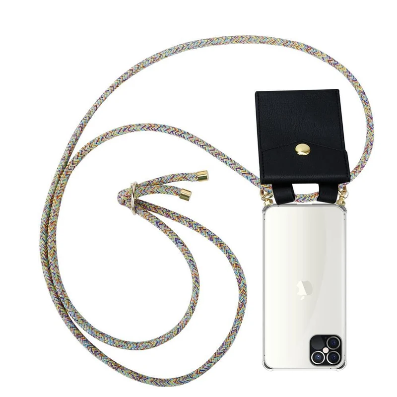 Cadorabo Handy Kette kompatibel mit Apple iPhone 12 PRO MAX Silikon Schutzhülle mit Gold Ringen, Kordel Band und abnehmbarem Etui