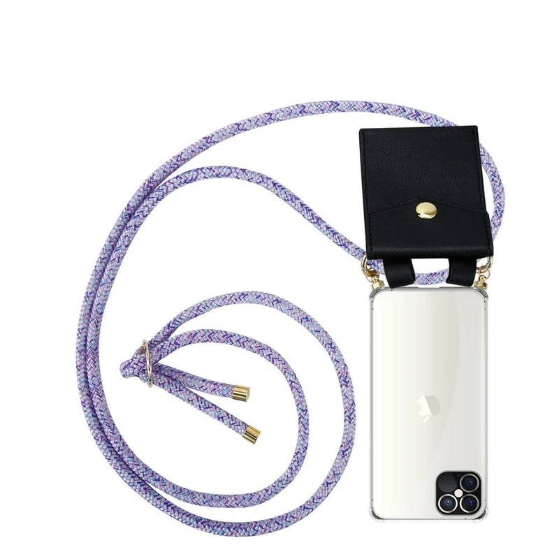 Cadorabo Handy Kette kompatibel mit Apple iPhone 12 PRO MAX Silikon Schutzhülle mit Gold Ringen, Kordel Band und abnehmbarem Etui