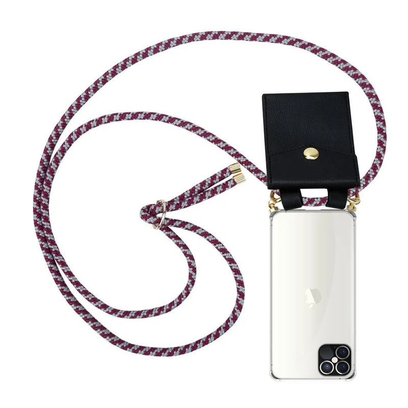 Cadorabo Handy Kette kompatibel mit Apple iPhone 12 PRO MAX Silikon Schutzhülle mit Gold Ringen, Kordel Band und abnehmbarem Etui
