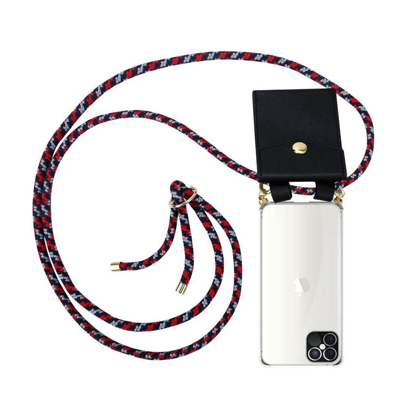 Cadorabo Handy Kette kompatibel mit Apple iPhone 12 PRO MAX Silikon Schutzhülle mit Gold Ringen, Kordel Band und abnehmbarem Etui