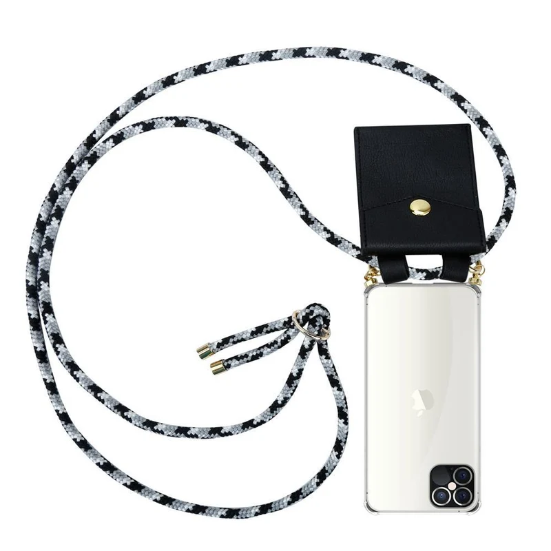 Cadorabo Handy Kette kompatibel mit Apple iPhone 12 PRO MAX Silikon Schutzhülle mit Gold Ringen, Kordel Band und abnehmbarem Etui