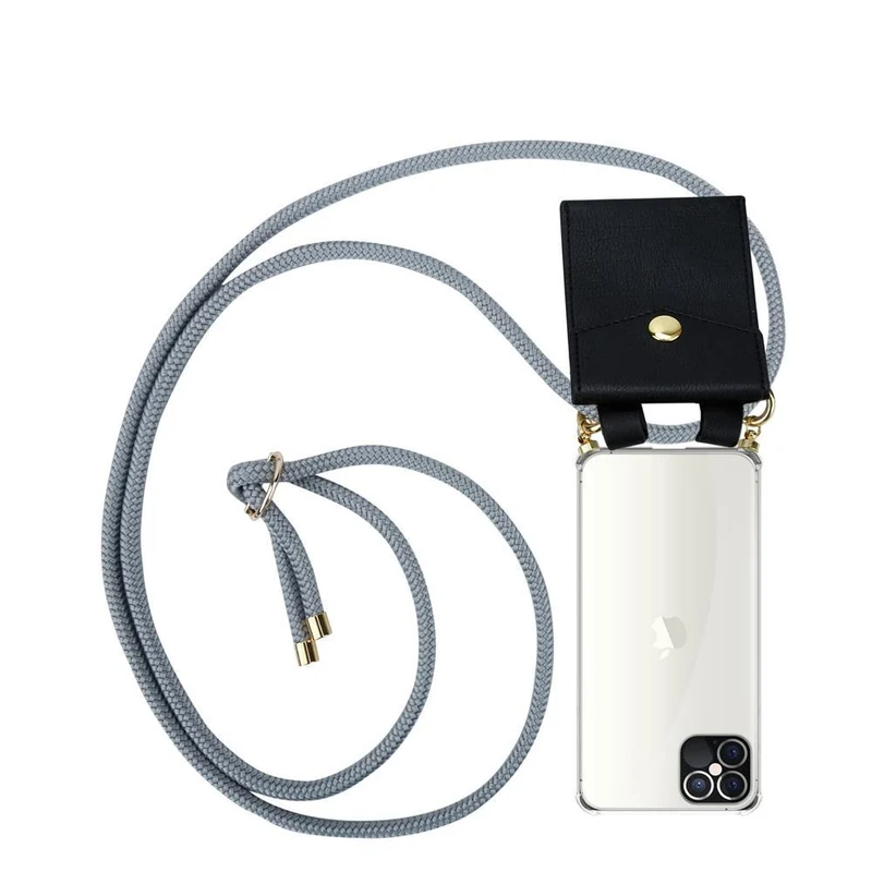 Cadorabo Handy Kette kompatibel mit Apple iPhone 12 PRO MAX Silikon Schutzhülle mit Gold Ringen, Kordel Band und abnehmbarem Etui