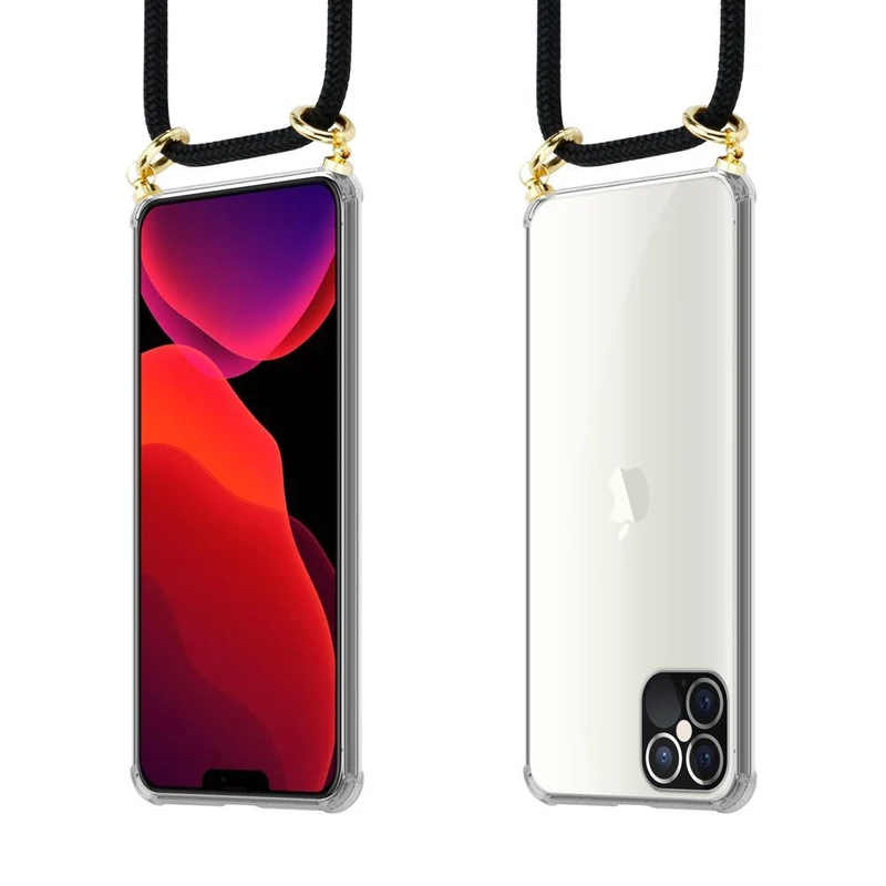 Cadorabo Handy Kette kompatibel mit Apple iPhone 12 PRO MAX Silikon Schutzhülle mit Gold Ringen, Kordel Band und abnehmbarem Etui