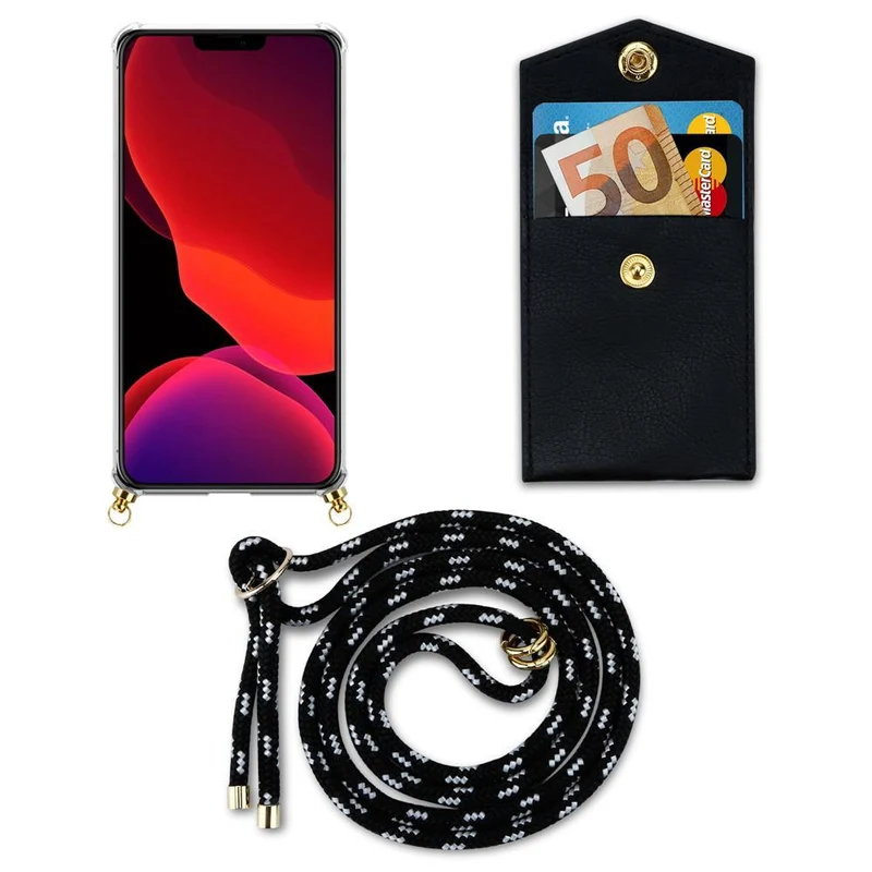 Cadorabo Handy Kette kompatibel mit Apple iPhone 12 PRO MAX Silikon Schutzhülle mit Gold Ringen, Kordel Band und abnehmbarem Etui