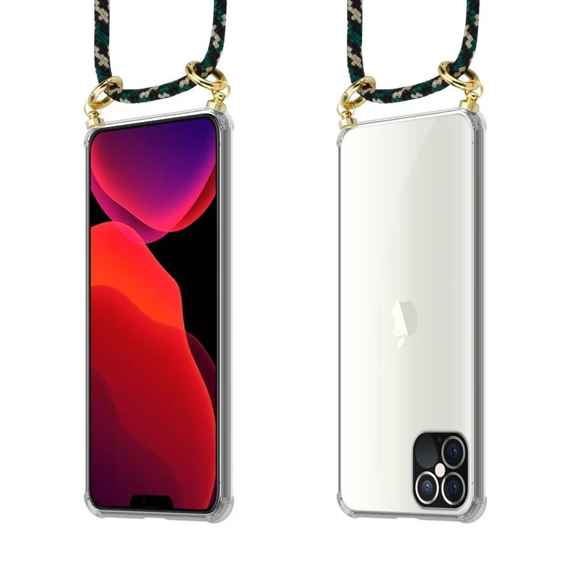 Cadorabo Handy Kette kompatibel mit Apple iPhone 12 PRO MAX Silikon Schutzhülle mit Gold Ringen, Kordel Band und abnehmbarem Etui