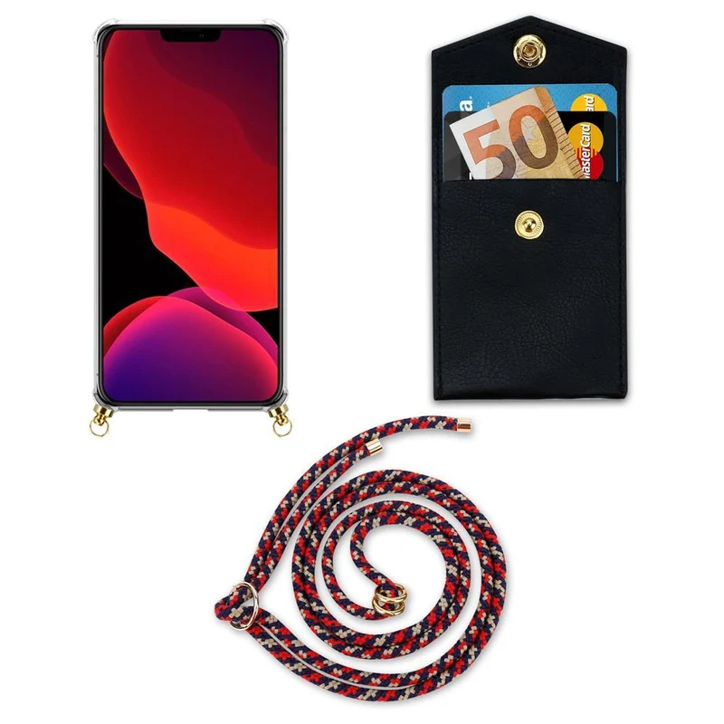 Cadorabo Handy Kette kompatibel mit Apple iPhone 12 PRO MAX Silikon Schutzhülle mit Gold Ringen, Kordel Band und abnehmbarem Etui