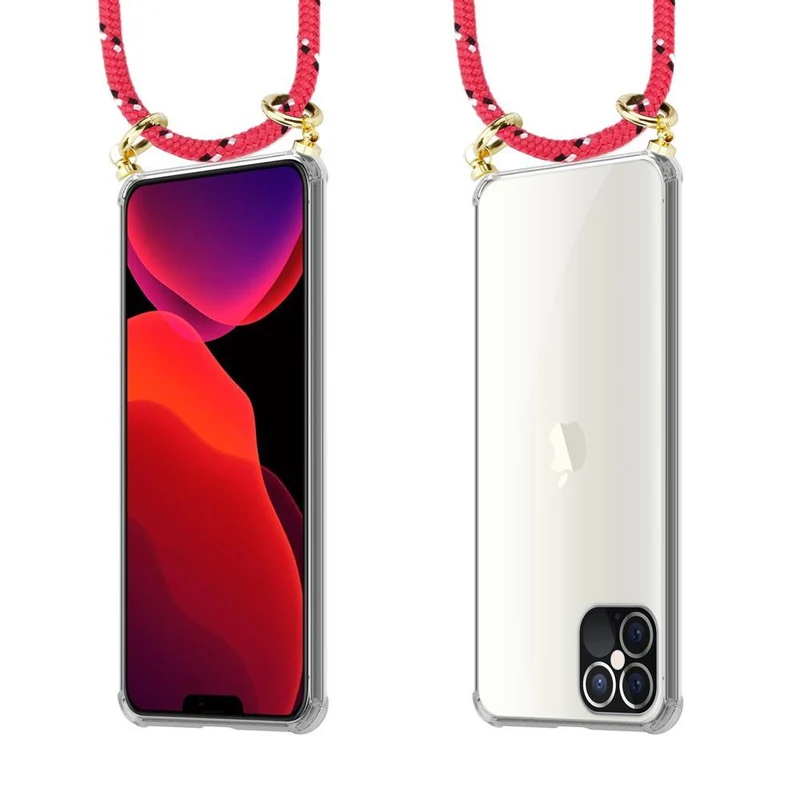 Cadorabo Handy Kette kompatibel mit Apple iPhone 12 PRO MAX Silikon Schutzhülle mit Gold Ringen, Kordel Band und abnehmbarem Etui