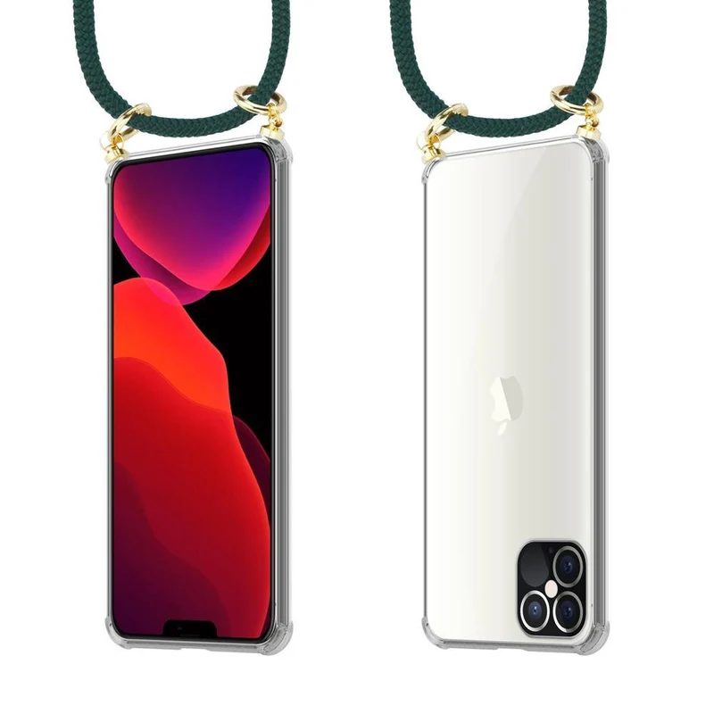 Cadorabo Handy Kette kompatibel mit Apple iPhone 12 PRO MAX Silikon Schutzhülle mit Gold Ringen, Kordel Band und abnehmbarem Etui