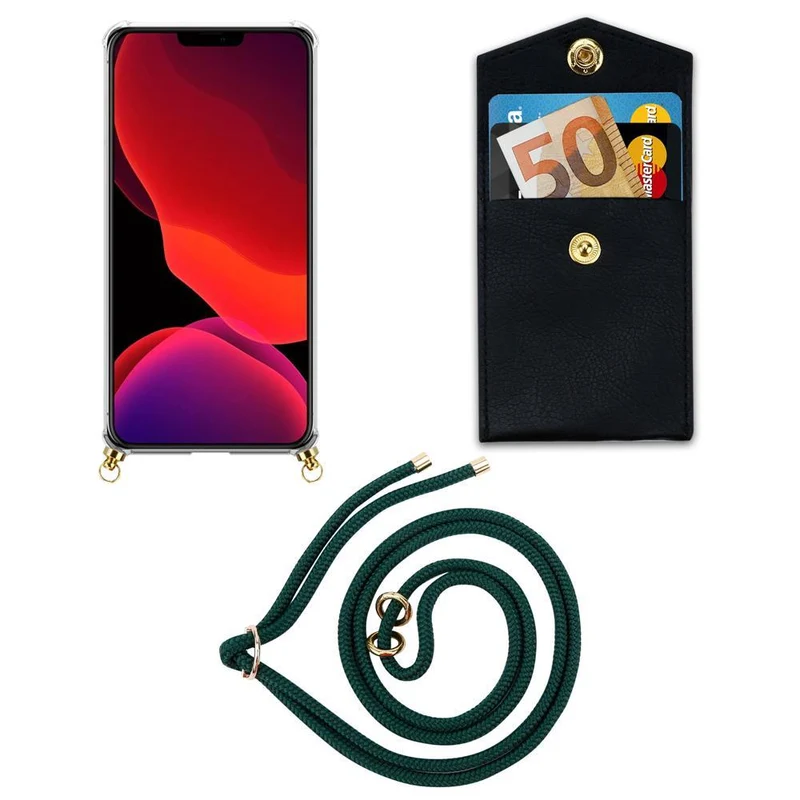 Cadorabo Handy Kette kompatibel mit Apple iPhone 12 PRO MAX Silikon Schutzhülle mit Gold Ringen, Kordel Band und abnehmbarem Etui