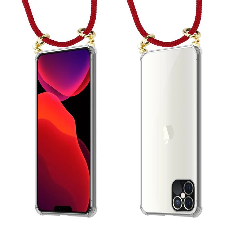 Cadorabo Handy Kette kompatibel mit Apple iPhone 12 PRO MAX Silikon Schutzhülle mit Gold Ringen, Kordel Band und abnehmbarem Etui