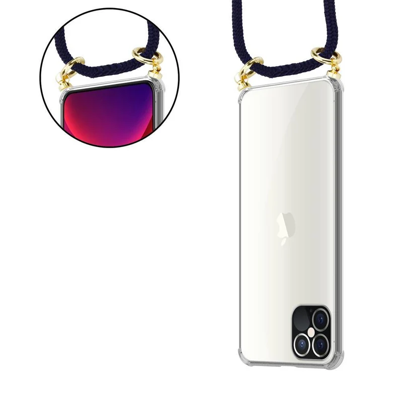 Cadorabo Handy Kette kompatibel mit Apple iPhone 12 PRO MAX Silikon Schutzhülle mit Gold Ringen, Kordel Band und abnehmbarem Etui