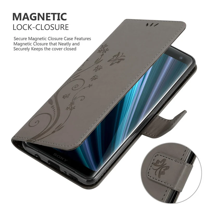 Cadorabo Hülle kompatibel mit Sony Xperia XZ3 Schutzhülle im Blumen Design mit Magnetverschluss, Standfunktion und Kartenfächern