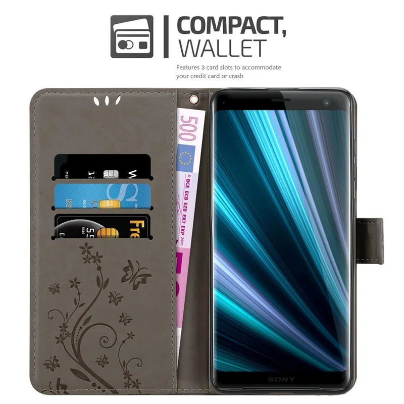 Cadorabo Hülle kompatibel mit Sony Xperia XZ3 Schutzhülle im Blumen Design mit Magnetverschluss, Standfunktion und Kartenfächern
