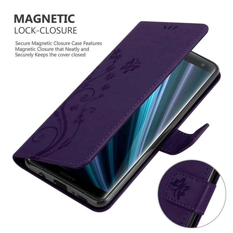 Cadorabo Hülle kompatibel mit Sony Xperia XZ3 Schutzhülle im Blumen Design mit Magnetverschluss, Standfunktion und Kartenfächern