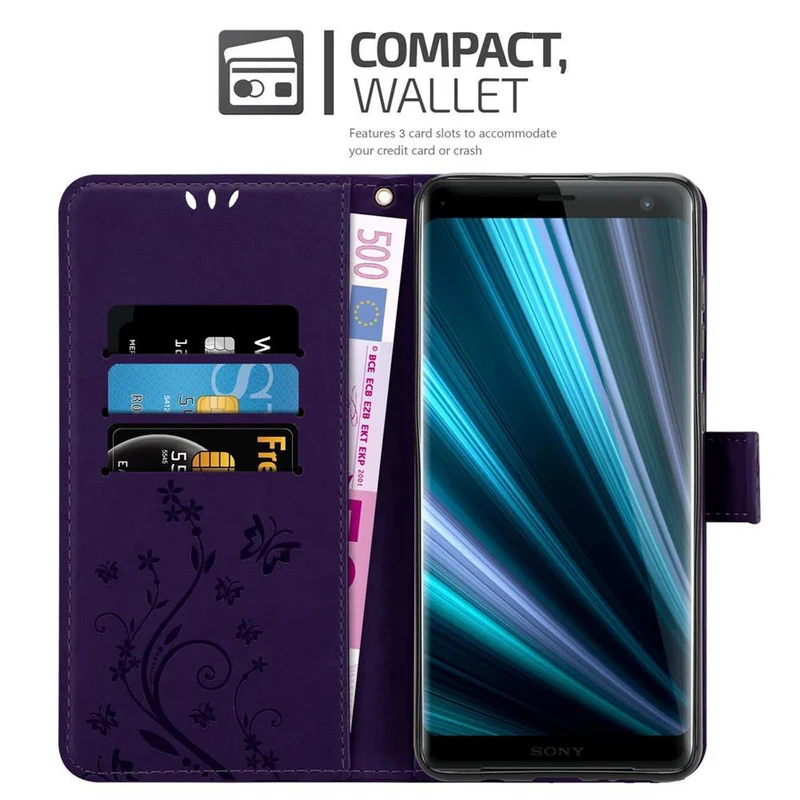 Cadorabo Hülle kompatibel mit Sony Xperia XZ3 Schutzhülle im Blumen Design mit Magnetverschluss, Standfunktion und Kartenfächern