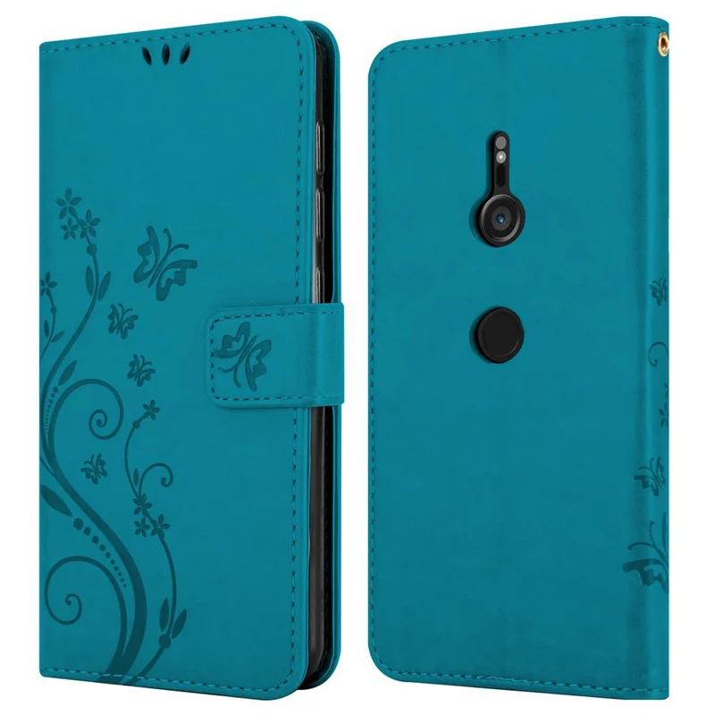 Cadorabo Hülle kompatibel mit Sony Xperia XZ3 Schutzhülle im Blumen Design mit Magnetverschluss, Standfunktion und Kartenfächern