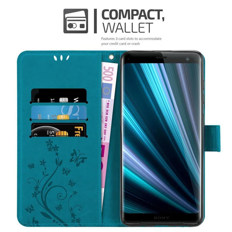 Cadorabo Hülle kompatibel mit Sony Xperia XZ3 Schutzhülle im Blumen Design mit Magnetverschluss, Standfunktion und Kartenfächern