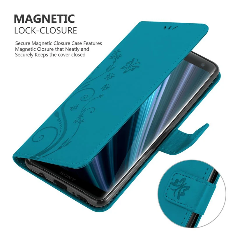 Cadorabo Hülle kompatibel mit Sony Xperia XZ3 Schutzhülle im Blumen Design mit Magnetverschluss, Standfunktion und Kartenfächern
