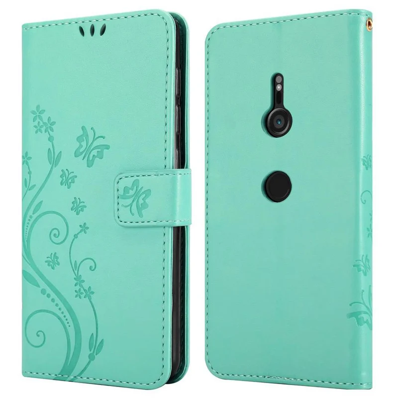 Cadorabo Hülle kompatibel mit Sony Xperia XZ3 Schutzhülle im Blumen Design mit Magnetverschluss, Standfunktion und Kartenfächern