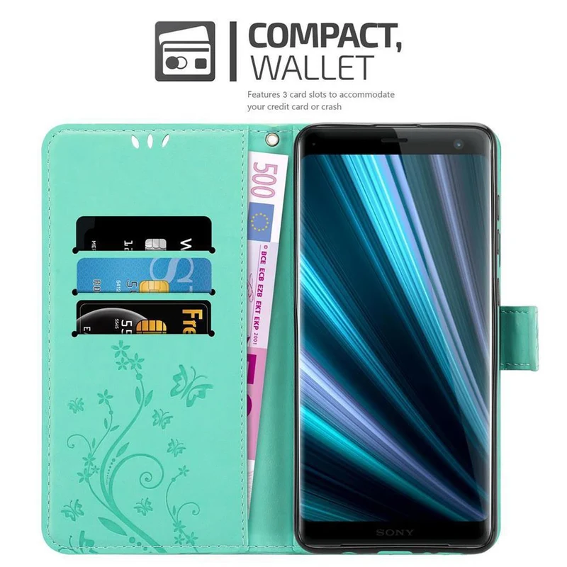 Cadorabo Hülle kompatibel mit Sony Xperia XZ3 Schutzhülle im Blumen Design mit Magnetverschluss, Standfunktion und Kartenfächern