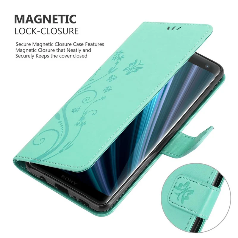Cadorabo Hülle kompatibel mit Sony Xperia XZ3 Schutzhülle im Blumen Design mit Magnetverschluss, Standfunktion und Kartenfächern