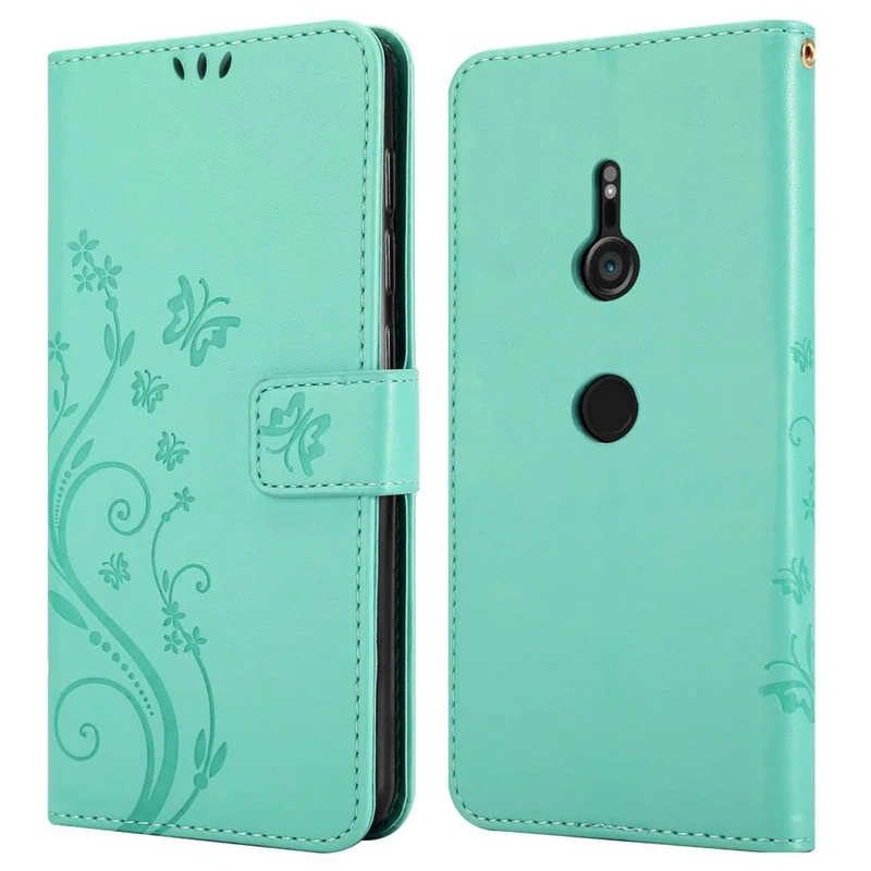 Cadorabo Hülle kompatibel mit Sony Xperia XZ3 Schutzhülle im Blumen Design mit Magnetverschluss, Standfunktion und Kartenfächern