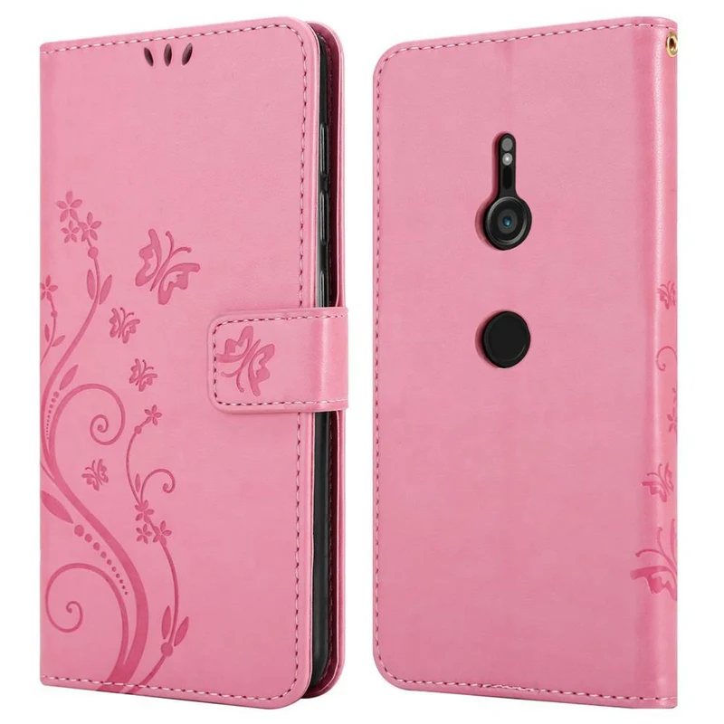 Cadorabo Hülle kompatibel mit Sony Xperia XZ3 Schutzhülle im Blumen Design mit Magnetverschluss, Standfunktion und Kartenfächern