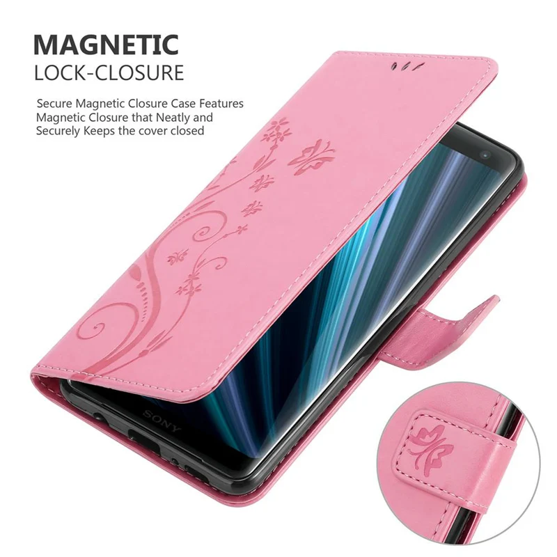 Cadorabo Hülle kompatibel mit Sony Xperia XZ3 Schutzhülle im Blumen Design mit Magnetverschluss, Standfunktion und Kartenfächern